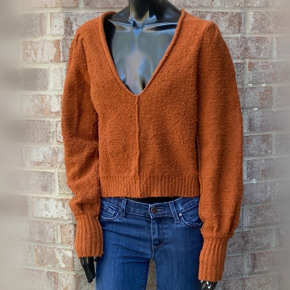 Free People Burnt Orange Long Sleeve V-Neck Sweater SzXS - Picture 7 of 15